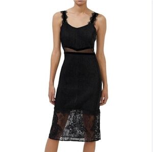 ❤️HOST PICK❤️ French Connection Velvet  Lace Hem Stretch Dress Black size…